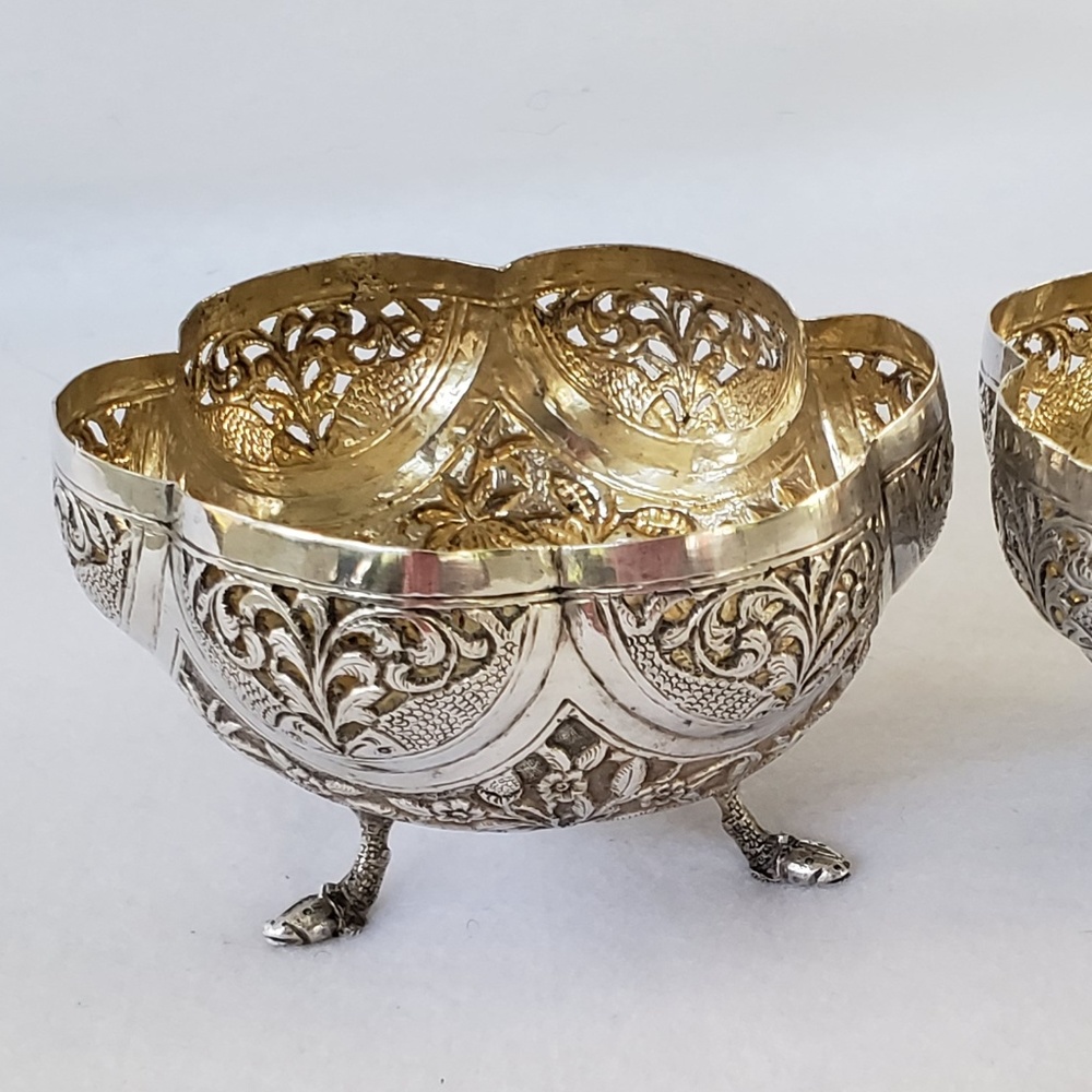 2 Indian Silver Bowls Elephants, Tigers, Palms